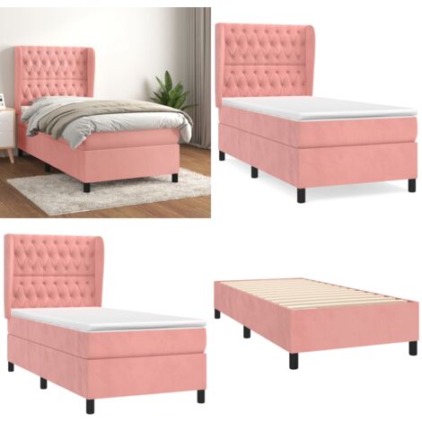 Cama box spring con colchón terciopelo rosa 90x190 cm - Colchón de muelles - Terciopelo rosa