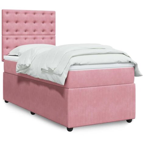 Cama box spring con colchón terciopelo rosa 90x200 cm