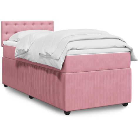 Cama box spring con colchón terciopelo rosa 90x200 cm