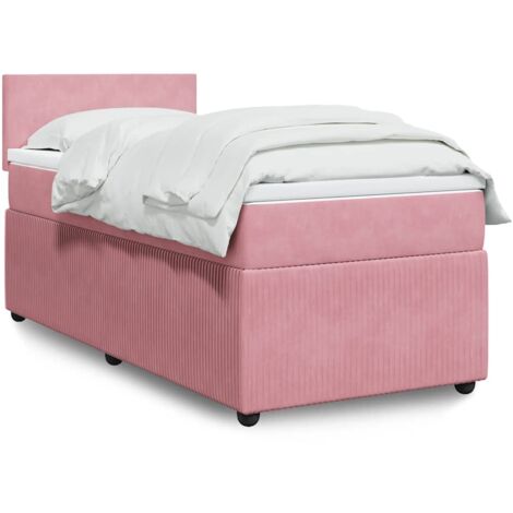 Cama box spring con colchón terciopelo rosa 90x200 cm