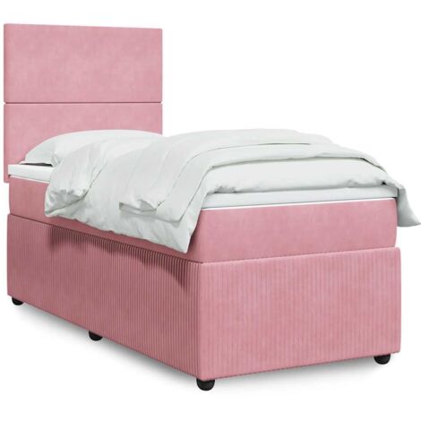 Cama box spring con colchón terciopelo rosa 90x200 cm