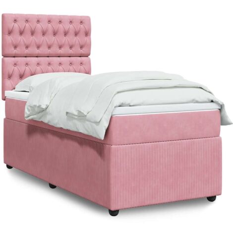 Cama box spring con colchón terciopelo rosa 90x200 cm