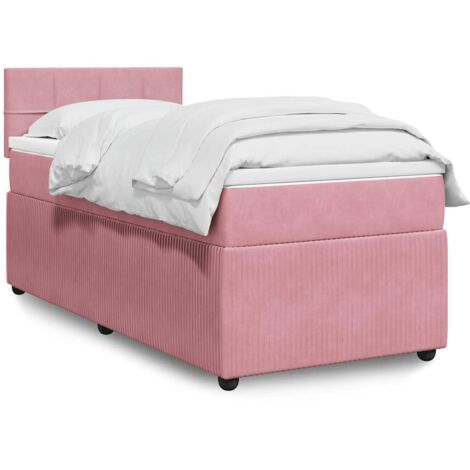 Cama box spring con colchón terciopelo rosa 90x200 cm