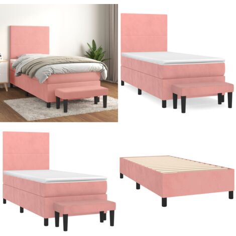Cama box spring con colchón terciopelo rosa 90x200 cm - Colchón de muelles - Cama box spring