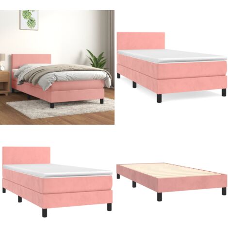 Cama box spring con colchón terciopelo rosa 90x200 cm - Colchón de muelles - Cama de muelles