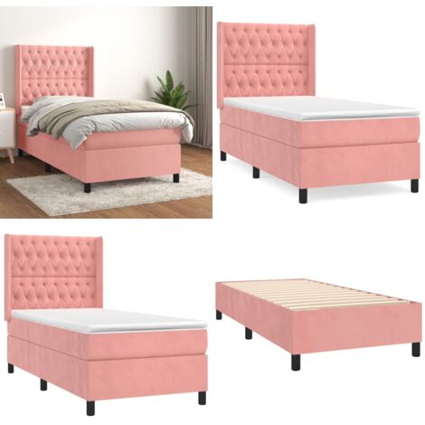Cama box spring con colchón terciopelo rosa 90x200 cm - Colchón de muelles - Cama de muelles