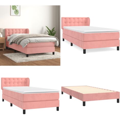 Cama box spring con colchón terciopelo rosa 90x200 cm - Colchón de muelles - Cama de muelles