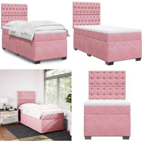 Cama box spring con colchón terciopelo rosa 90x200 cm - Colchón de muelles - Cama de muelles ensacados