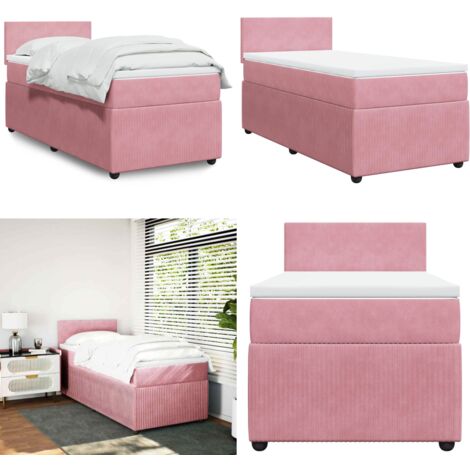Cama box spring con colchón terciopelo rosa 90x200 cm - Colchón de muelles ensacados - Cama de muelles