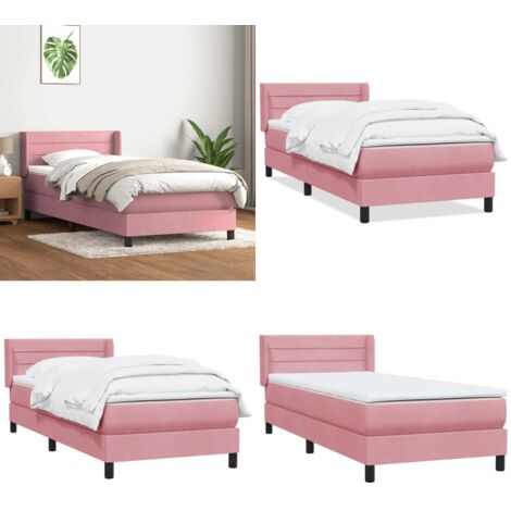Cama box spring con colchón terciopelo rosa 90x210 cm - Colchón de muelles - Cama con cabecero