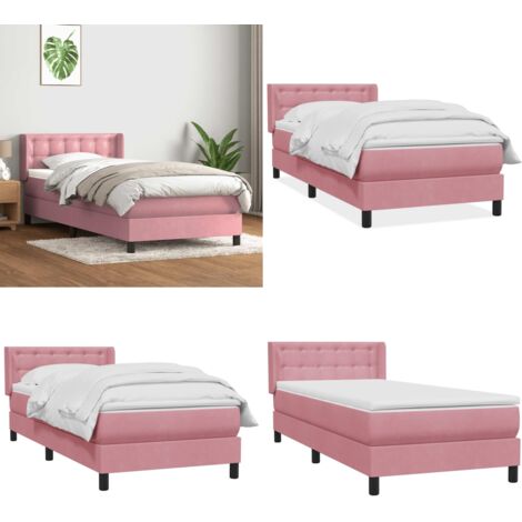 Cama box spring con colchón terciopelo rosa 90x210 cm - Colchón de muelles - Cama con cabecero