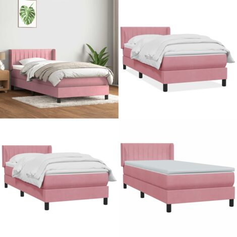 Cama box spring con colchón terciopelo rosa 90x210 cm - Colchón de muelles - Cama con cabecero