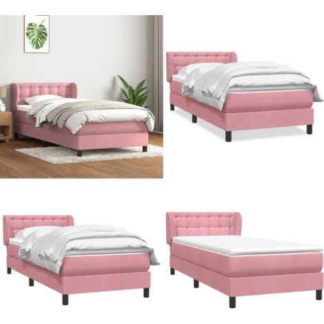 Cama box spring con colchón terciopelo rosa 90x210 cm - Colchón de muelles ensacados - Cama con cabecero ajustable
