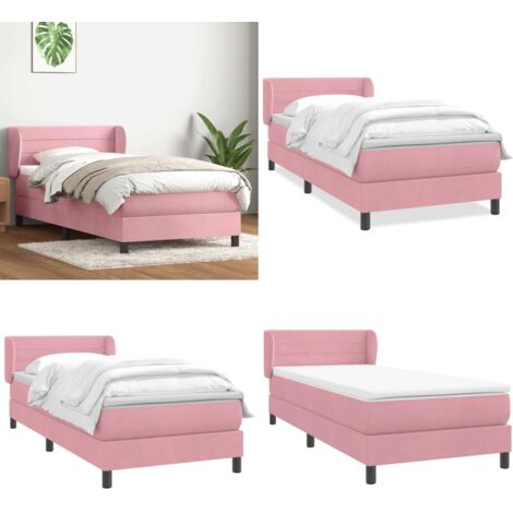 Cama box spring con colchón terciopelo rosa 90x210 cm - Colchón de muelles ensacados - Cama con cabecero ajustable