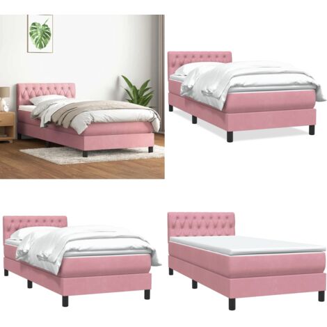 Cama box spring con colchón terciopelo rosa 90x210 cm - Colchón de muelles ensacados - Cama de muelles