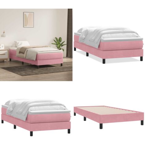 Cama box spring con colchón terciopelo rosa 90x210 cm - Colchón de muelles ensacados - Cubrecolchón