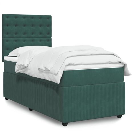 Cama box spring con colchón terciopelo verde oscuro 100x200 cm