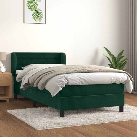 Cama box spring con colchón terciopelo verde oscuro 100x200 cm