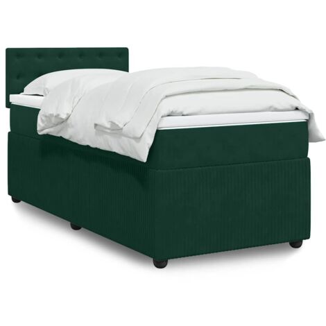 Cama box spring con colchón terciopelo verde oscuro 100x200 cm