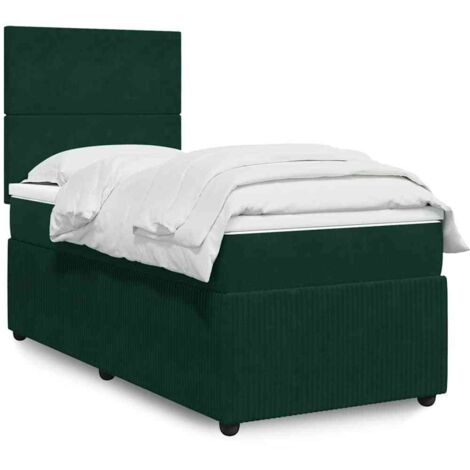 Cama box spring con colchón terciopelo verde oscuro 100x200 cm