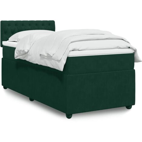 Cama box spring con colchón terciopelo verde oscuro 100x200 cm
