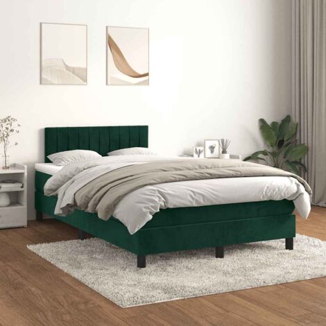 Cama box spring con colchón terciopelo verde oscuro 120x200 cm