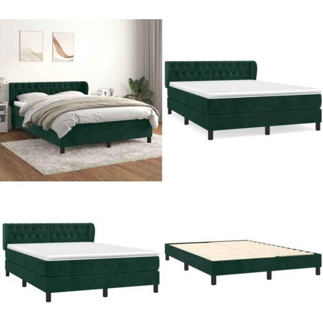 Cama box spring con colchón terciopelo verde oscuro 140x200 cm - Colchón de muelles - Cama de muelles