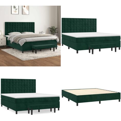 Cama box spring con colchón terciopelo verde oscuro 160x200 cm - Colchón de muelles - Cama box spring