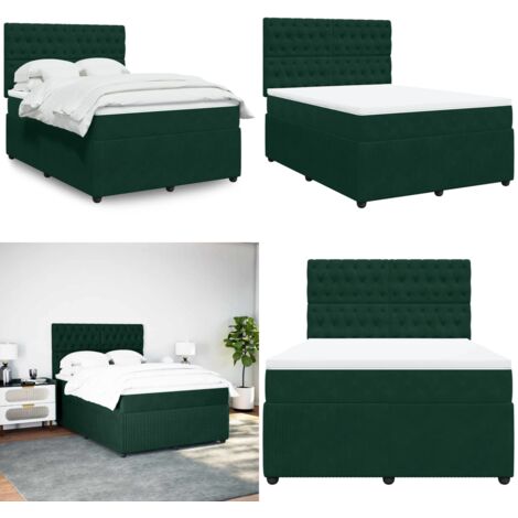Cama box spring con colchón terciopelo verde oscuro 160x200 cm - Colchón de muelles - Cama con cabecero
