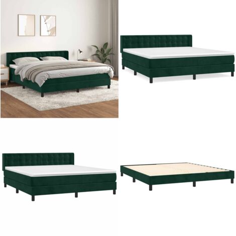 Cama box spring con colchón terciopelo verde oscuro 160x200 cm - Colchón de muelles - Cama de muelles
