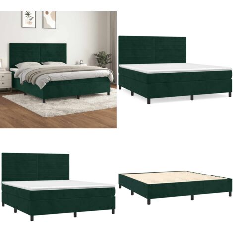 Cama box spring con colchón terciopelo verde oscuro 160x200 cm - Colchón de muelles - Cama de muelles
