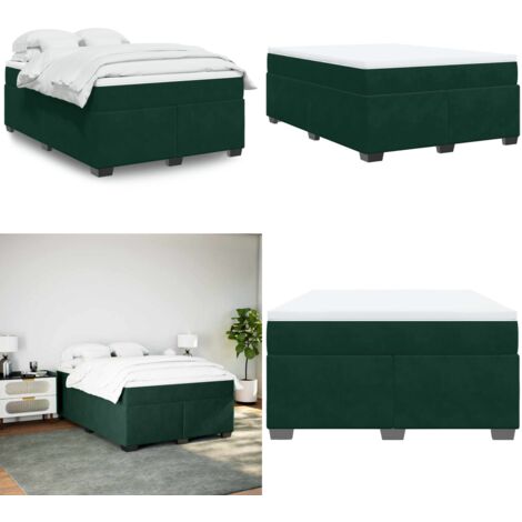 Cama box spring con colchón terciopelo verde oscuro 160x200 cm - Colchón de muelles - Terciopelo