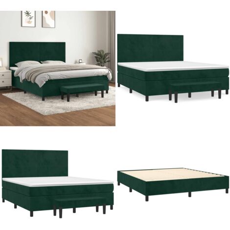 Cama box spring con colchón terciopelo verde oscuro 180x200 cm - Colchón de muelles - Cama box spring
