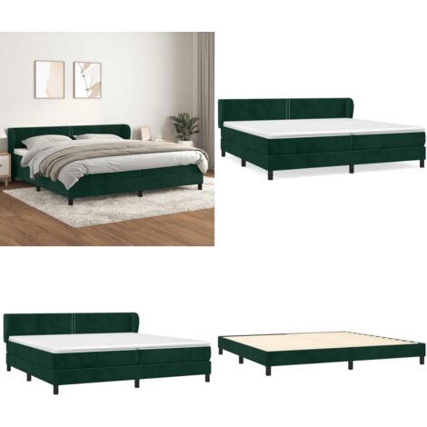 Cama box spring con colchón terciopelo verde oscuro 200x200 cm - Colchón de muelles - Cama de muelles