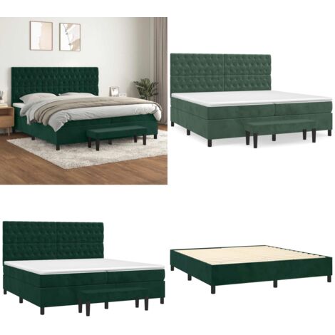 Cama box spring con colchón terciopelo verde oscuro 200x200 cm - Colchón de muelles - Cama de muelles