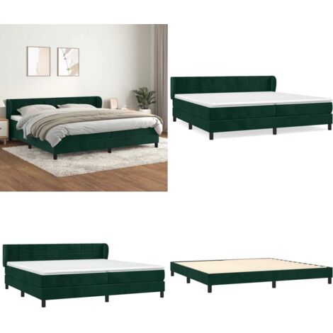 Cama box spring con colchón terciopelo verde oscuro 200x200 cm - Colchón de muelles - Cama de muelles