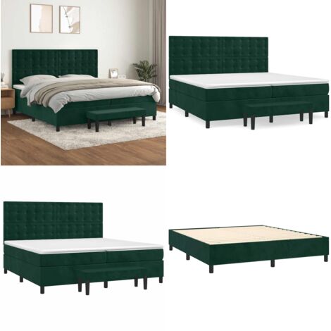 Cama box spring con colchón terciopelo verde oscuro 200x200 cm - Colchón de muelles - Cama de muelles