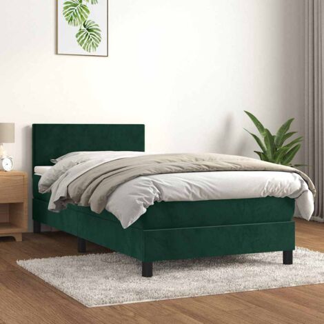 Cama box spring con colchón terciopelo verde oscuro 80x200 cm