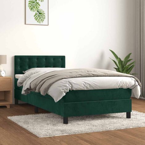 Cama box spring con colchón terciopelo verde oscuro 80x200 cm