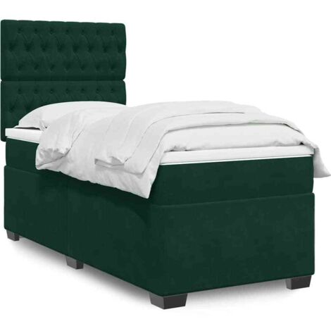 Cama box spring con colchón terciopelo verde oscuro 80x200 cm