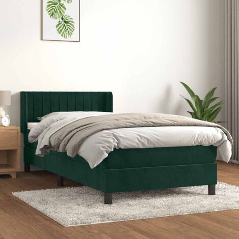 Cama box spring con colchón terciopelo verde oscuro 80x200 cm