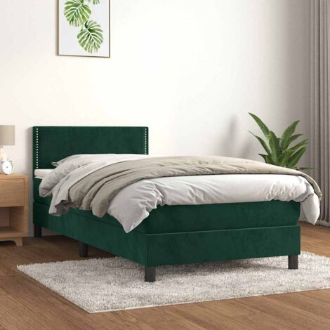 Cama box spring con colchón terciopelo verde oscuro 80x200 cm