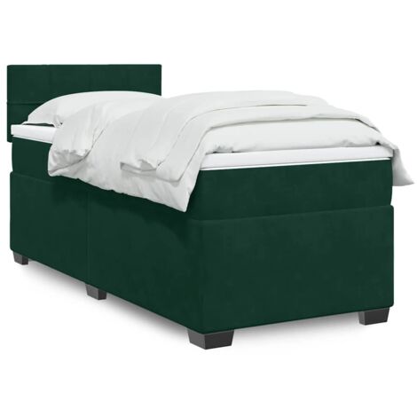 Cama box spring con colchón terciopelo verde oscuro 80x200 cm