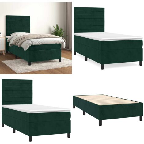 Cama box spring con colchón terciopelo verde oscuro 80x200 cm - Colchón de muelles - Cama con cabecero ajustable