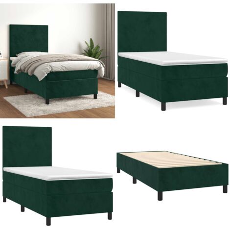 Cama box spring con colchón terciopelo verde oscuro 80x200 cm - Colchón de muelles - Cama con cabecero ajustable