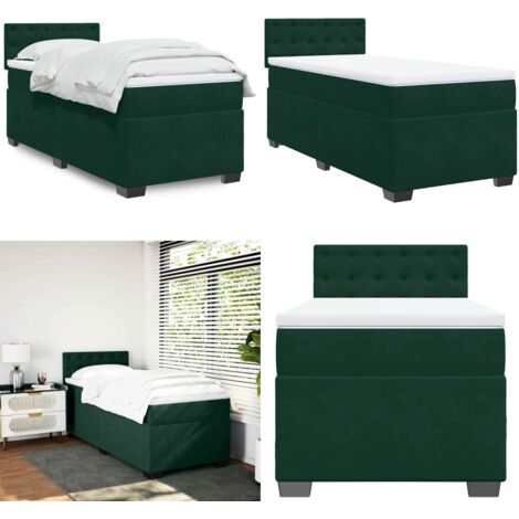 Cama box spring con colchón terciopelo verde oscuro 80x200 cm - Colchón de muelles ensacados - Cama box spring