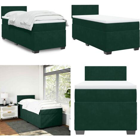 Cama box spring con colchón terciopelo verde oscuro 80x200 cm - Colchón ensacado - Cama de muelles