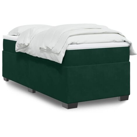 Cama box spring con colchón terciopelo verde oscuro 90x190 cm