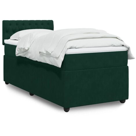 Cama box spring con colchón terciopelo verde oscuro 90x190 cm