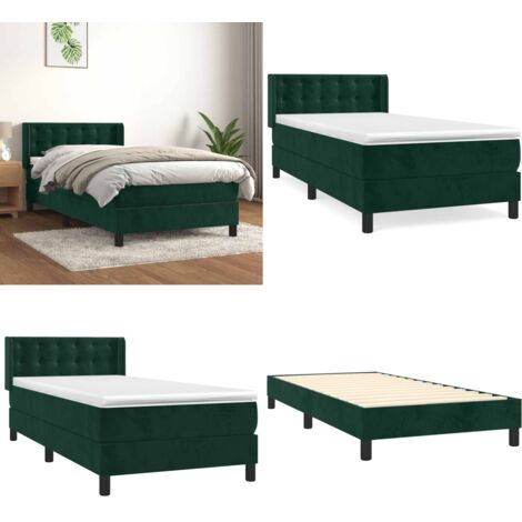 Cama box spring con colchón terciopelo verde oscuro 90x190 cm - Colchón de muelles - Cama de muelles